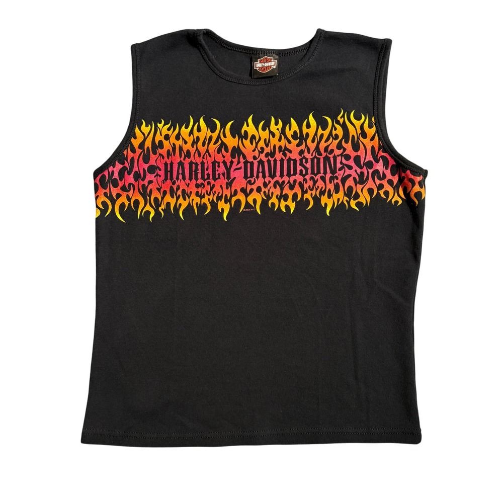 Vintage WMNs Harley Davidson Flame Tank Top XXL 2005 Biker Kansas City USA Made